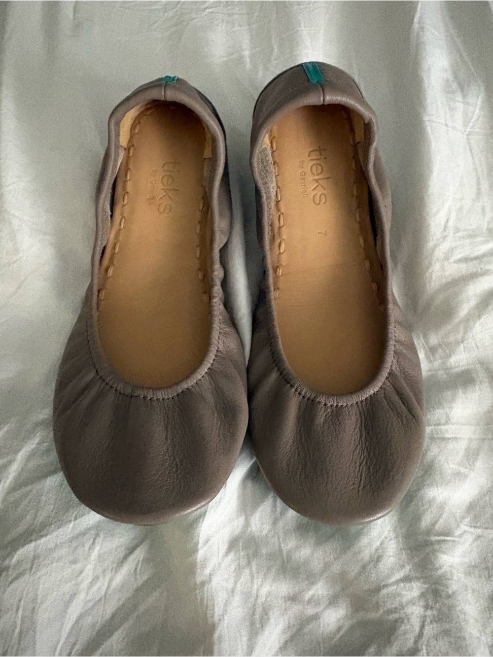 Tieks by Gavrieli Leather Ballet Flats Size 7 Taupe Gray Teal Sole